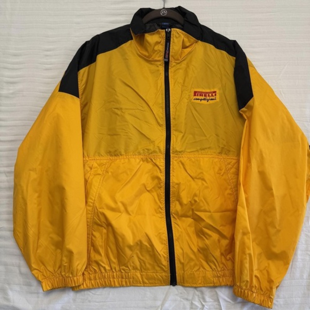 Vtg Pirelli‎ Competizioni Racing Windbreaker Jacket L Yellow Black F1 Dunbrooke